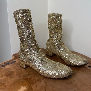 Dolce & Gabbana Gold Sequin Ankle Boots